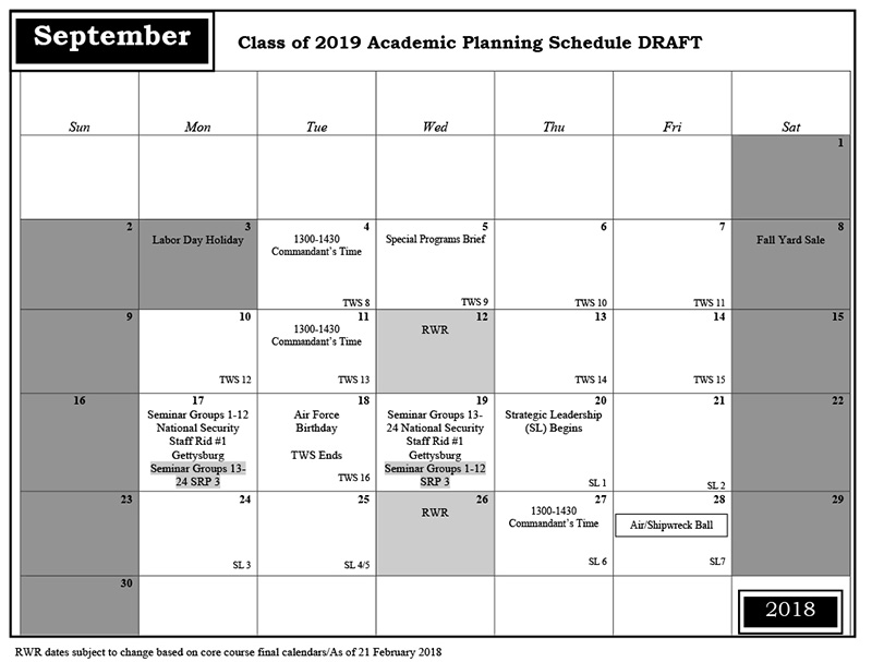 academic planning calendar
